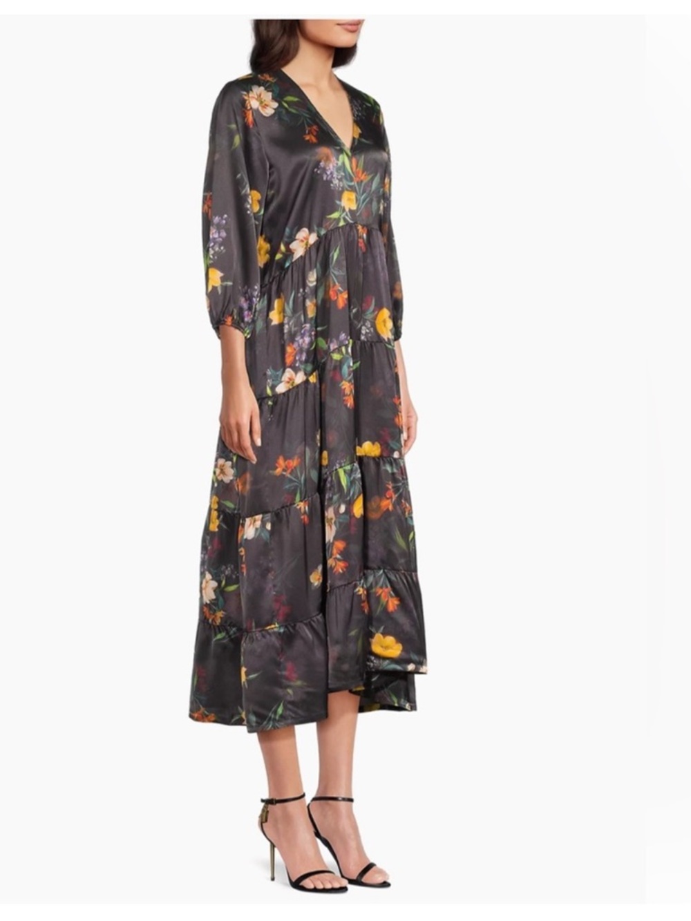 NWT Johnny Was Floral Silk Bishop-Sleeve Tiered
Midi Dress - Picture 3 of 8
